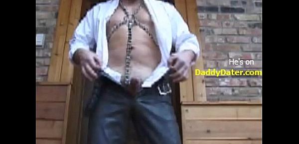  Hung Daddy Musclebear in Leather Sensual Solo Masturbation and Strip